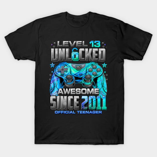 Level 13 Unlocked Awesome Since 2011 13th Birthday Gaming T-Shirt by Cristian Torres